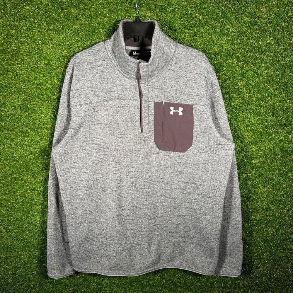 Under Armour ColdGear Mens XL Quarter Zip Pullover Heather Grey Loose Fit 2031